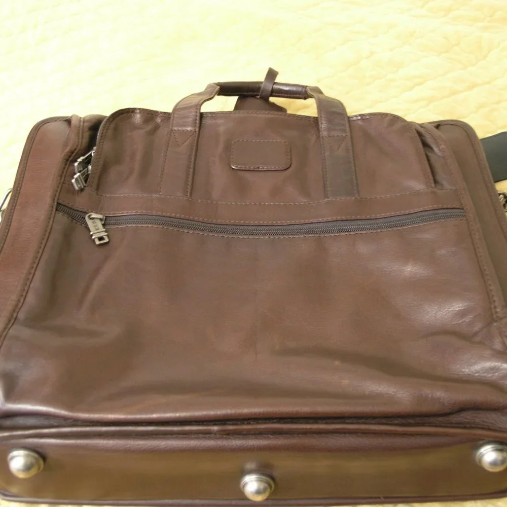 TUMI Dark Brown Leather Expandable Laptop Organizer Briefcase